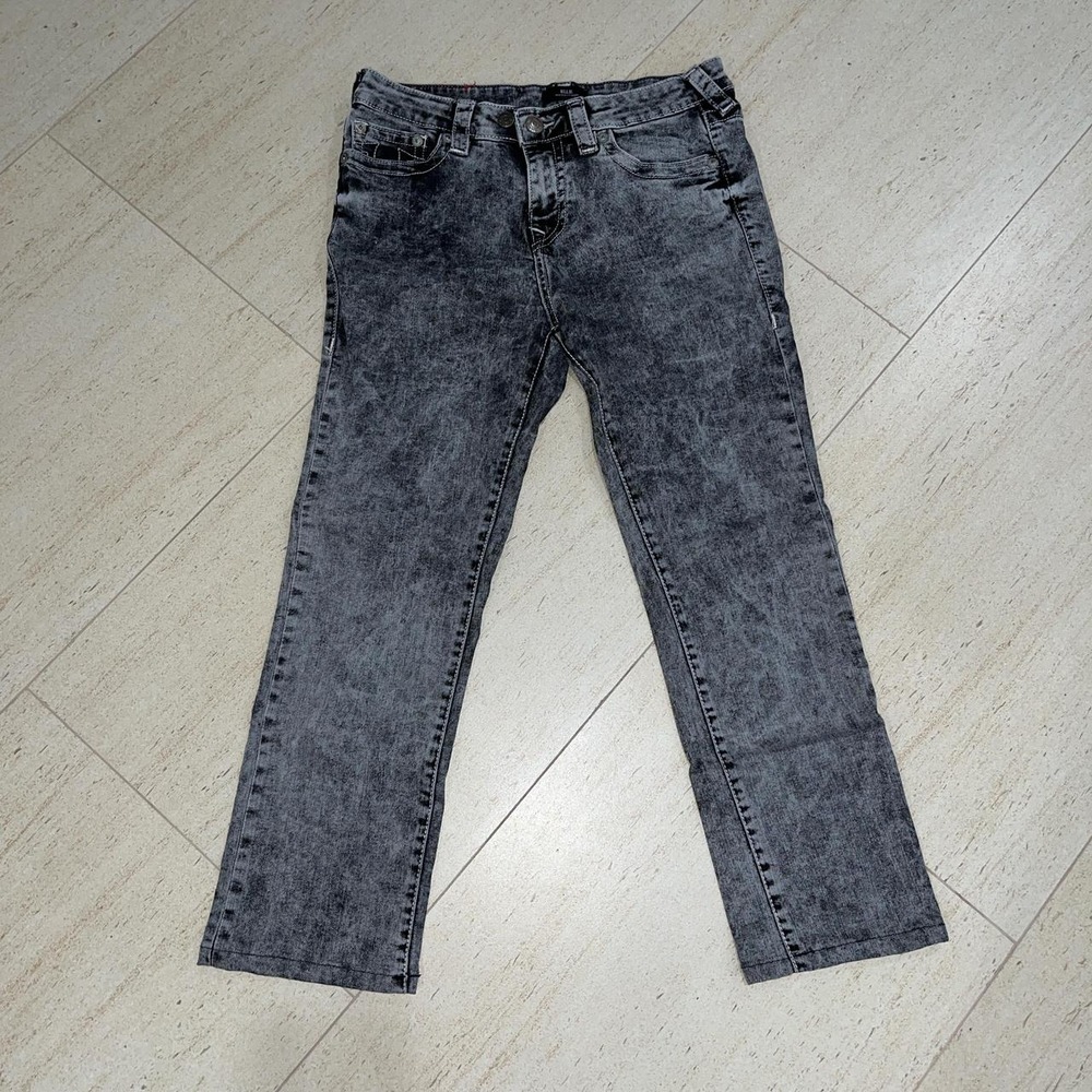 True Religion Billie Mid Rise Straight Leg Jeans Grey Acid Wash Denim Size 29